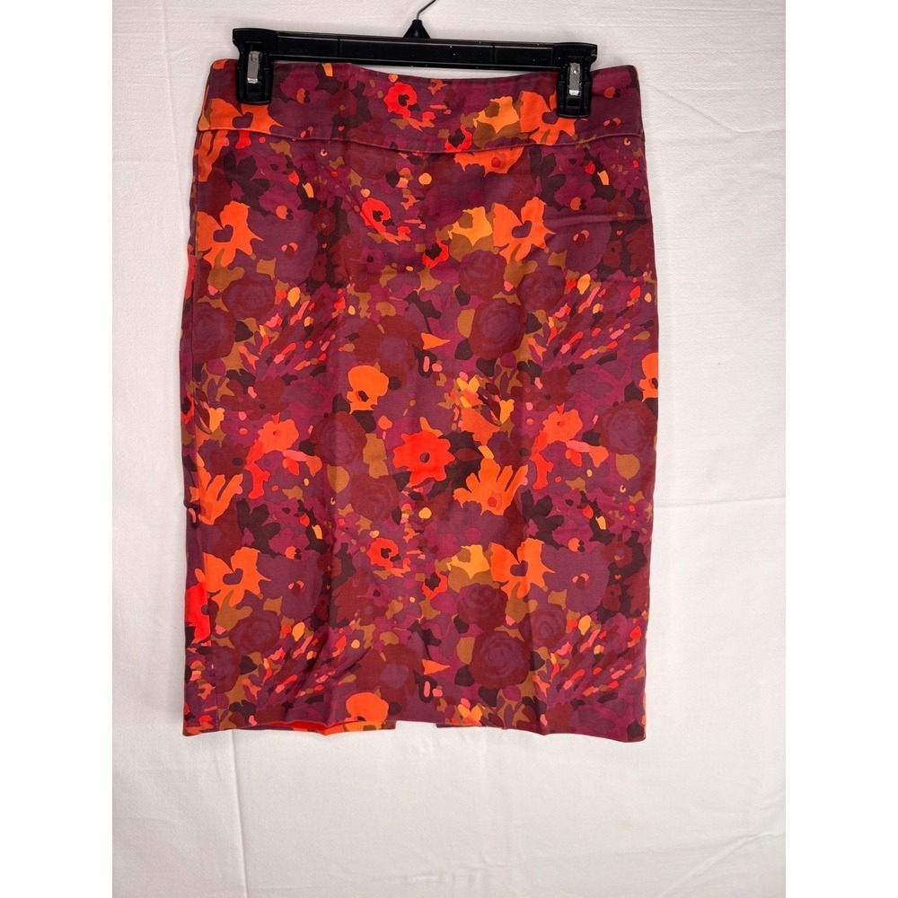 Ann Taylor LOFT Womens 4 Purple Orange Floral Pencil Skirt Knee Length Stretch